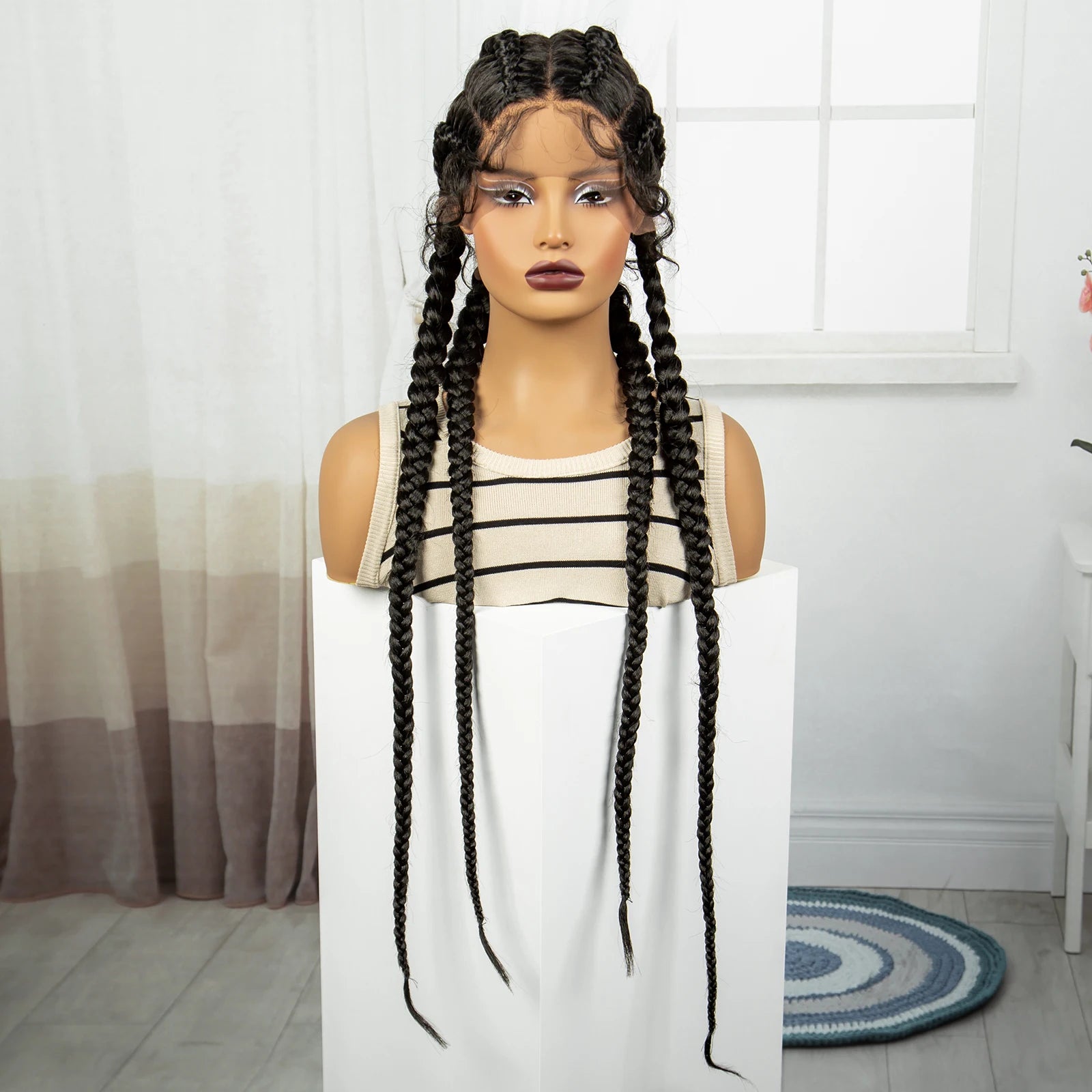 36" Natural Cornrow Braids Wig | Lace Front | Baby Hair | Long Braids Luxegan
