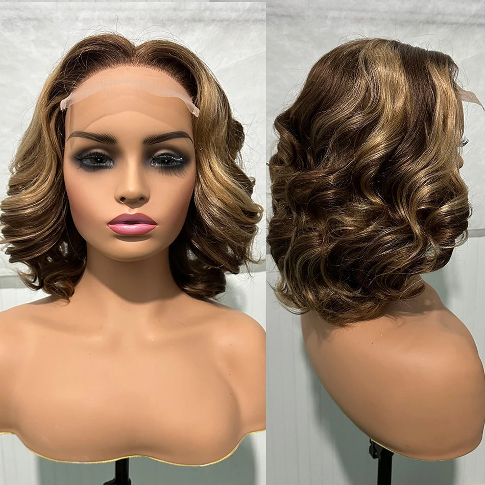 Malaysian Hair | Double Drawn | P4 27 | Ombre | Highlight | Bouncy Wave | Wear and Go | Glueless | Human Hair | Bob Curly Wigs Luxegan