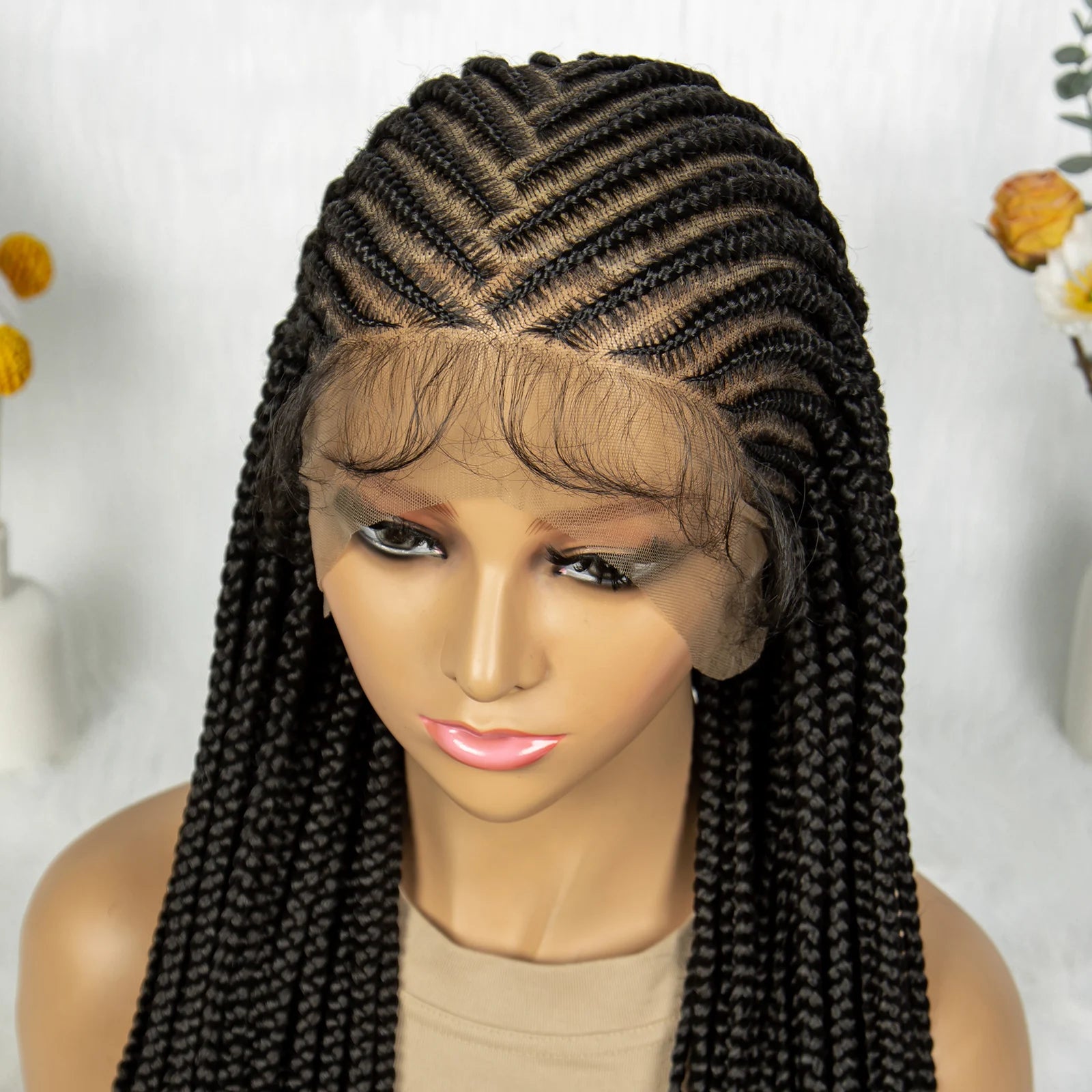 KIMA 36" Cornrow to Fulani Box Braids Wig | Full Lace Middle Part Luxegan