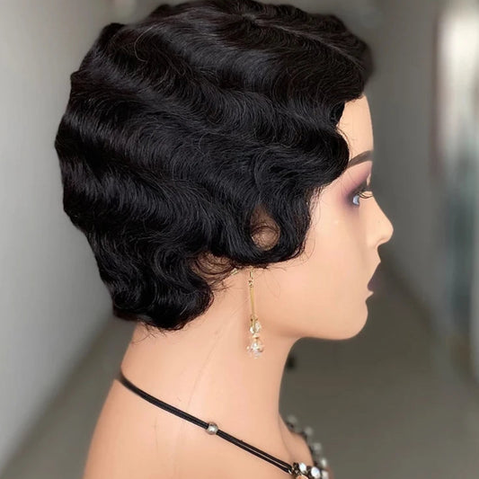 Pixie Cut Finger Wave Wig | Short Brazilian Remy Human Hair Wig for Black Women - view 2