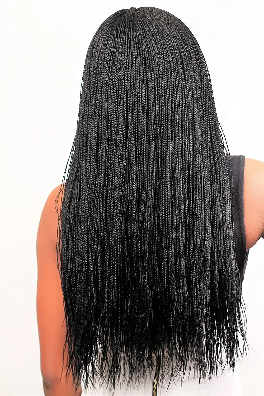 Long Black Afro Braided Wig | Micro Twist Braids | Synthetic Curly Hair Wig | Daily Wear