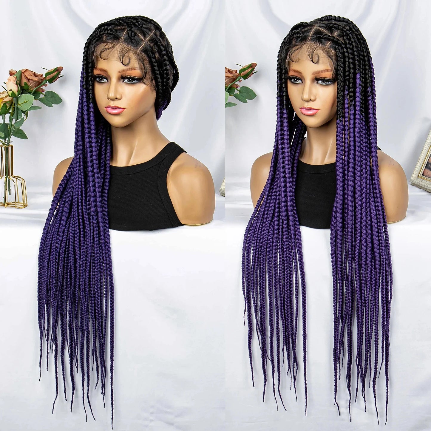 Purple Knotless Box Braids Wig | Transparent Full Lace | Braiding Hair Luxegan