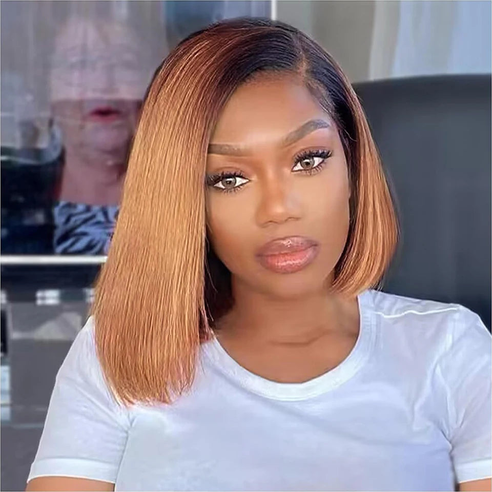 Ombre 1B/99J Burgundy & 1B/27 Honey Blonde Straight Bob Wig | HD Transparent Lace Front Human Hair (Glueless) Luxegan