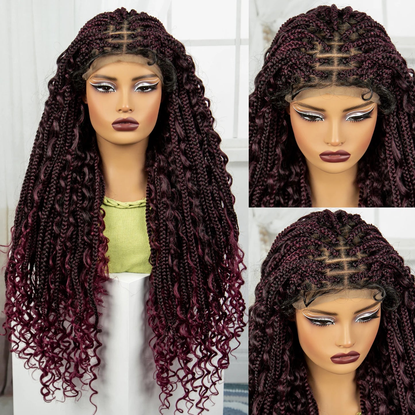 Ombre Boho Knotless Braids Wig | Curly Ends | Lace Front | Baby Hair Luxegan