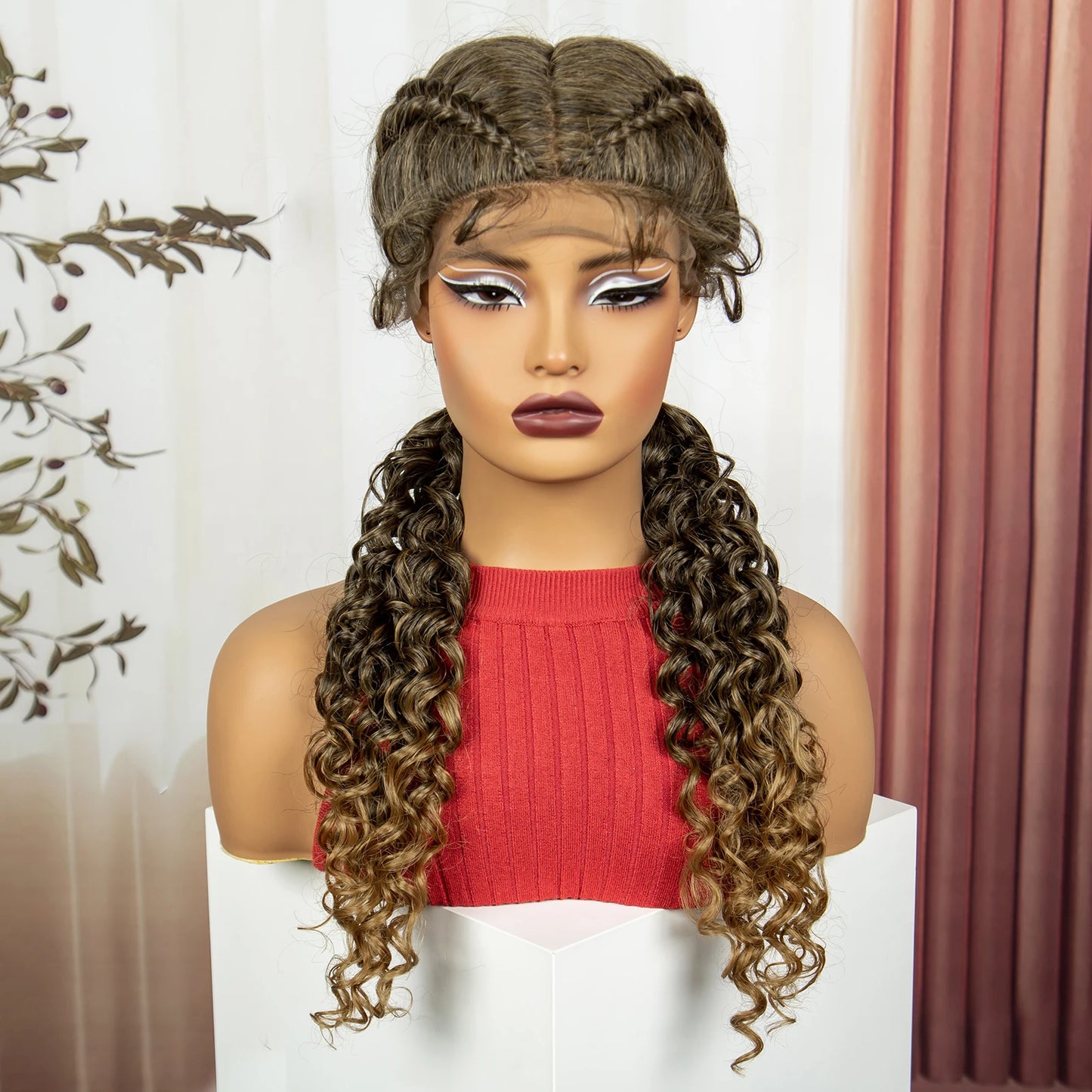 Curly Cornrow Twist Braids Wig | 13x1 T Part Lace | Water Wave | Black Women Luxegan