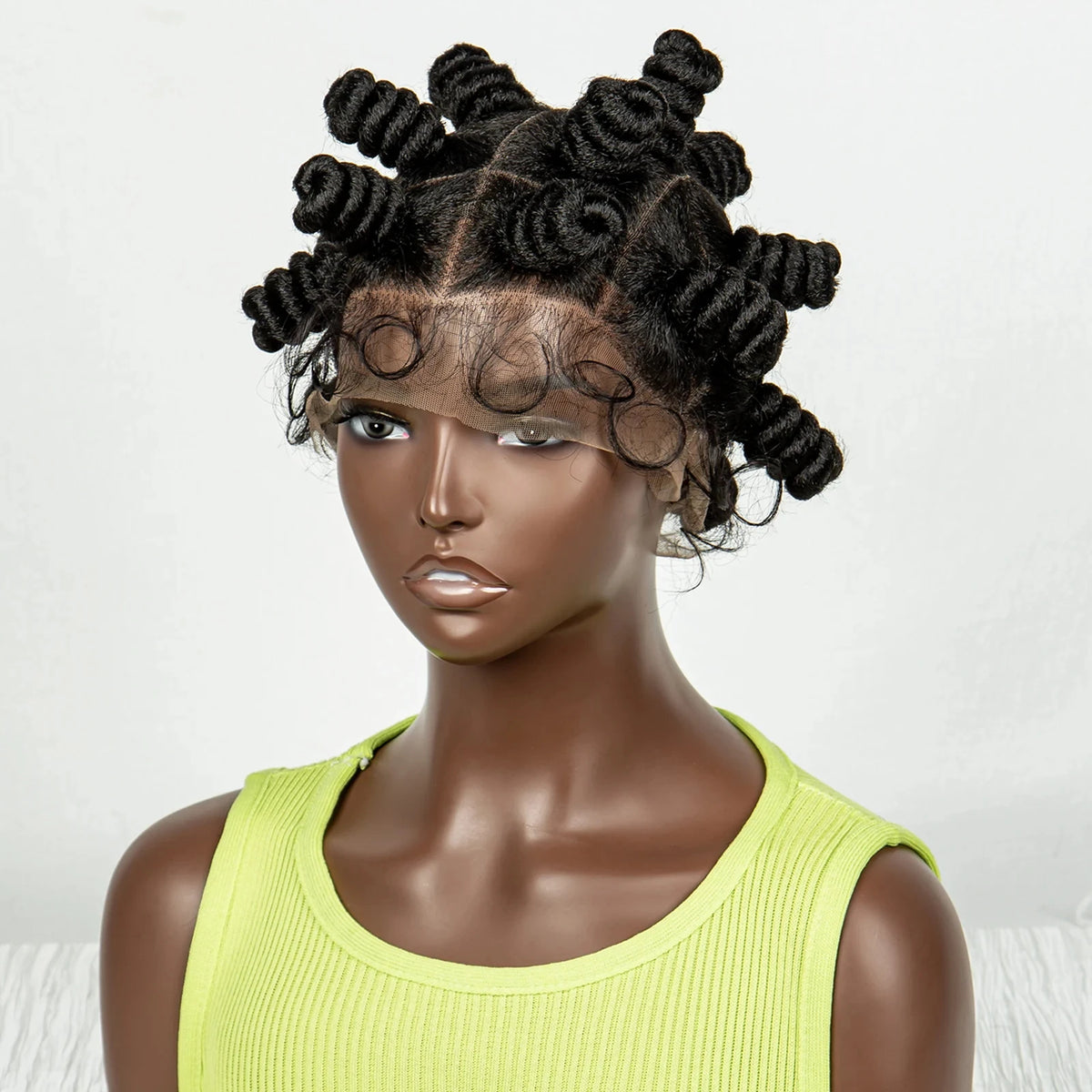 Short Cute 350 Color Bantu Knotless Braids Wig | Transparent Full Lace | Baby Hair Luxegan