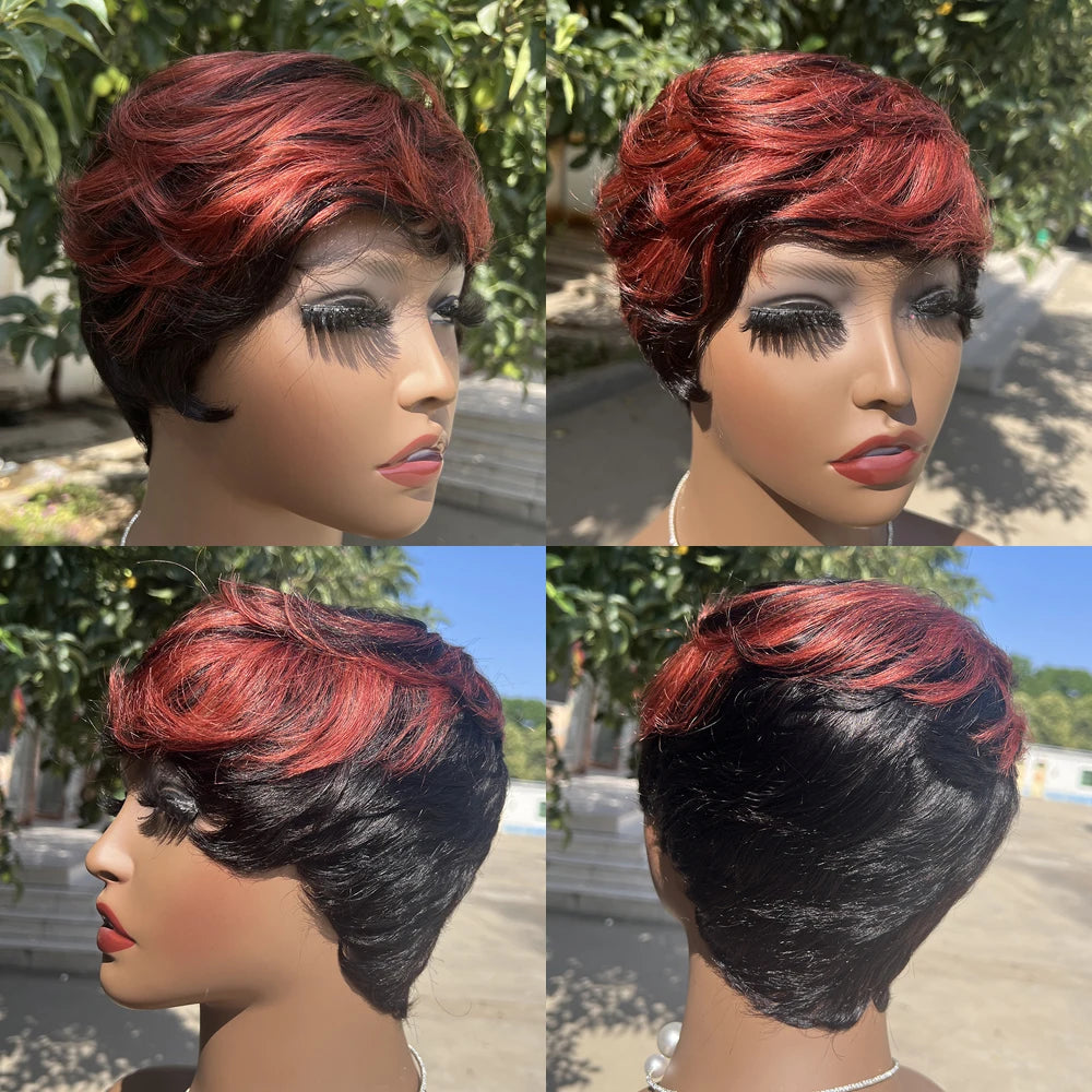 Short Pixie Cut Wig Human Hair | Machine Made Wig with Bangs | Brazilian Remy Hair | Pixie Wig for Black Women