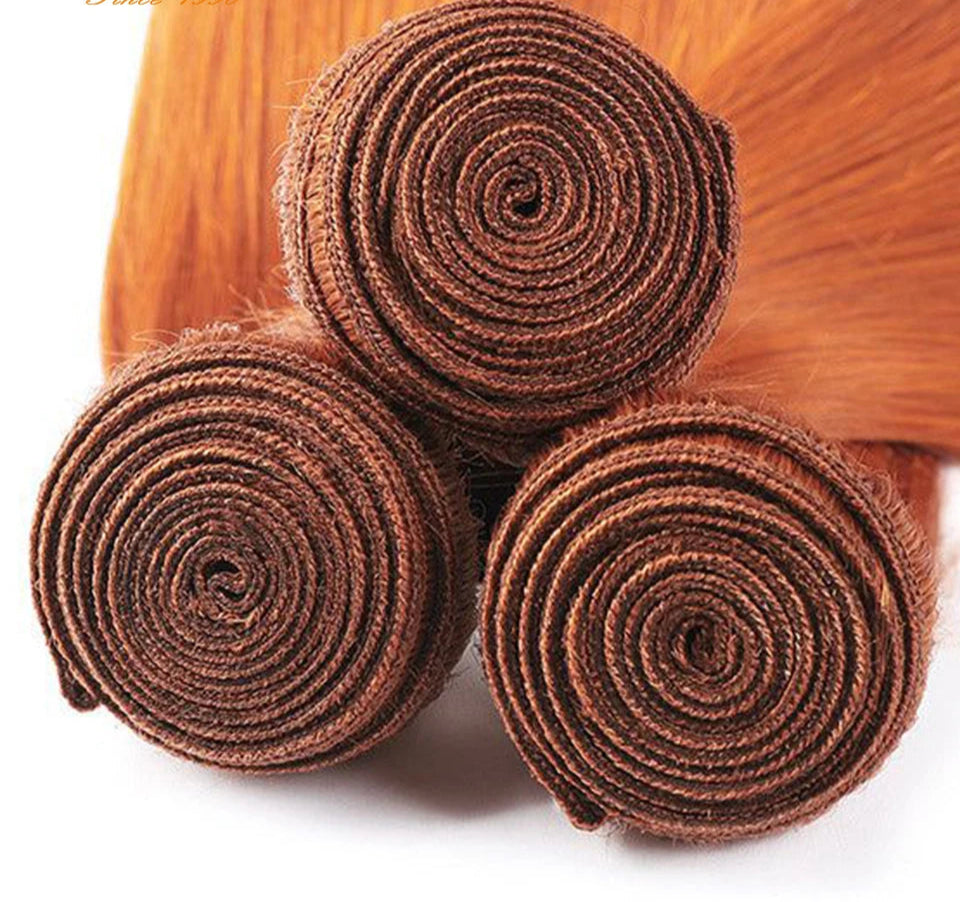 Orange Ginger Straight Human Hair Weave Bundles | Brazilian Remy Extensions Luxegan