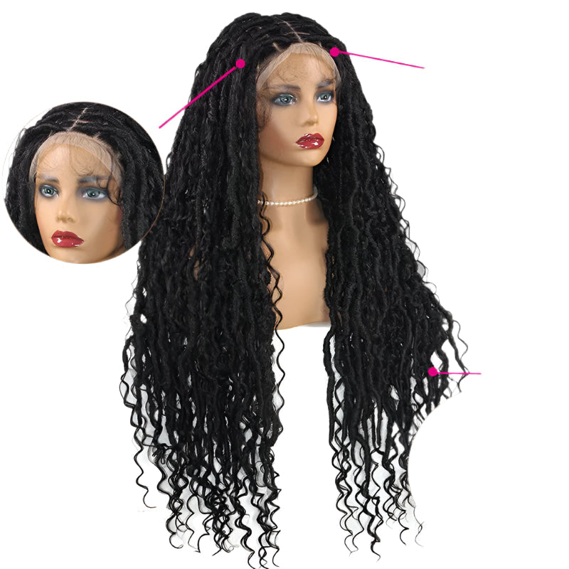 36" Ombre Goddess Locs Braids Wig | 360 Lace Front | Baby Hair | Bohemian Style Luxegan