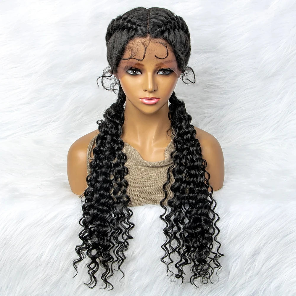 Curly Water Wave Braided Wig | Lace Front Cornrow Twist Style Luxegan