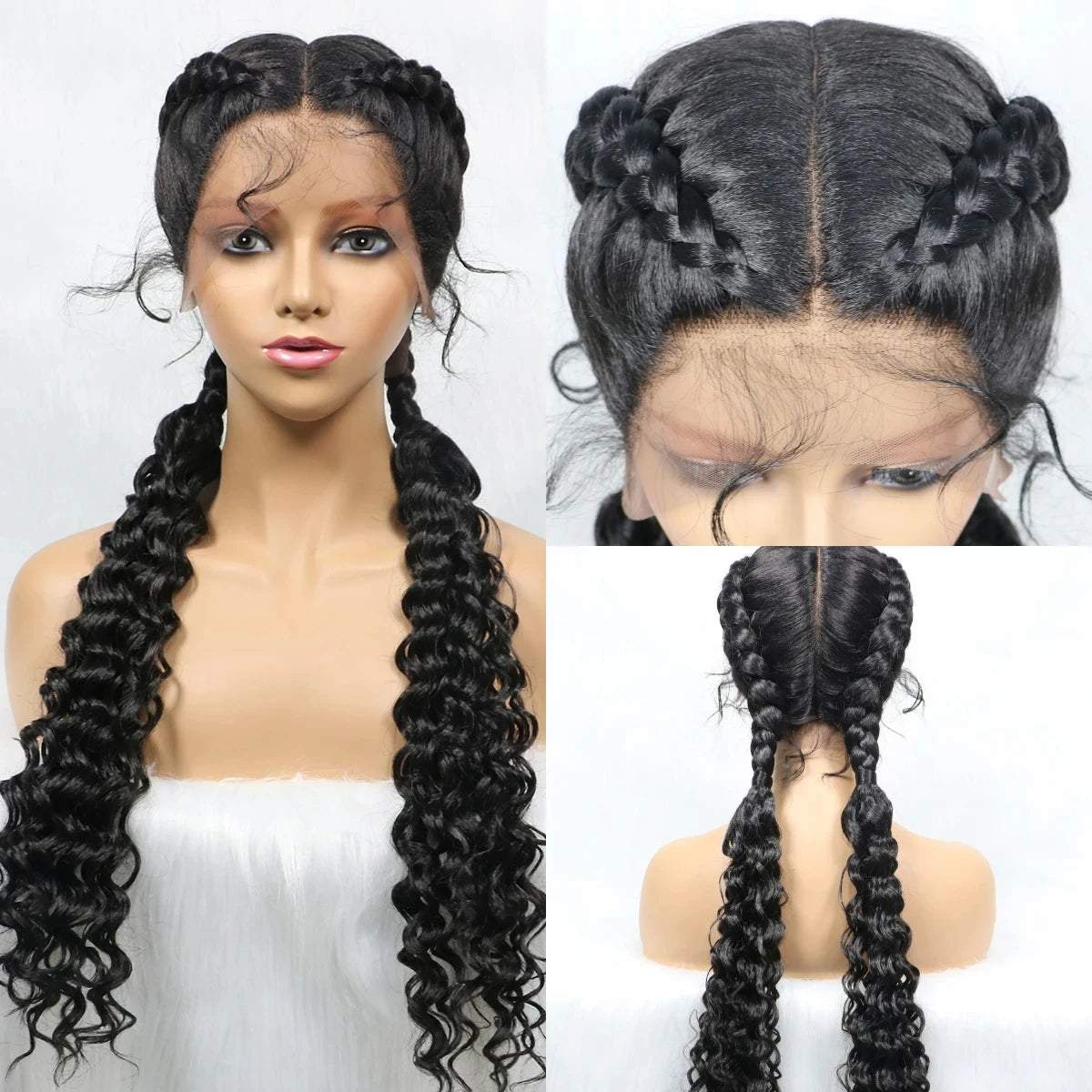 Curly Cornrow Twist Braids Wig | 13x1 T Part Lace | Water Wave | Black Women Luxegan