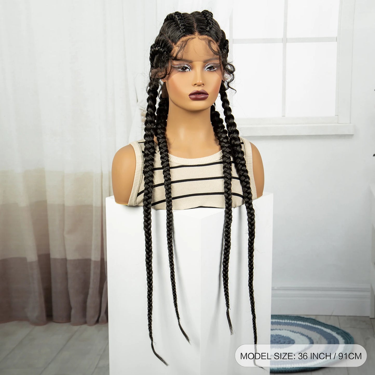 36" Natural Cornrow Braids Wig | Lace Front | Baby Hair | Long Braids Luxegan