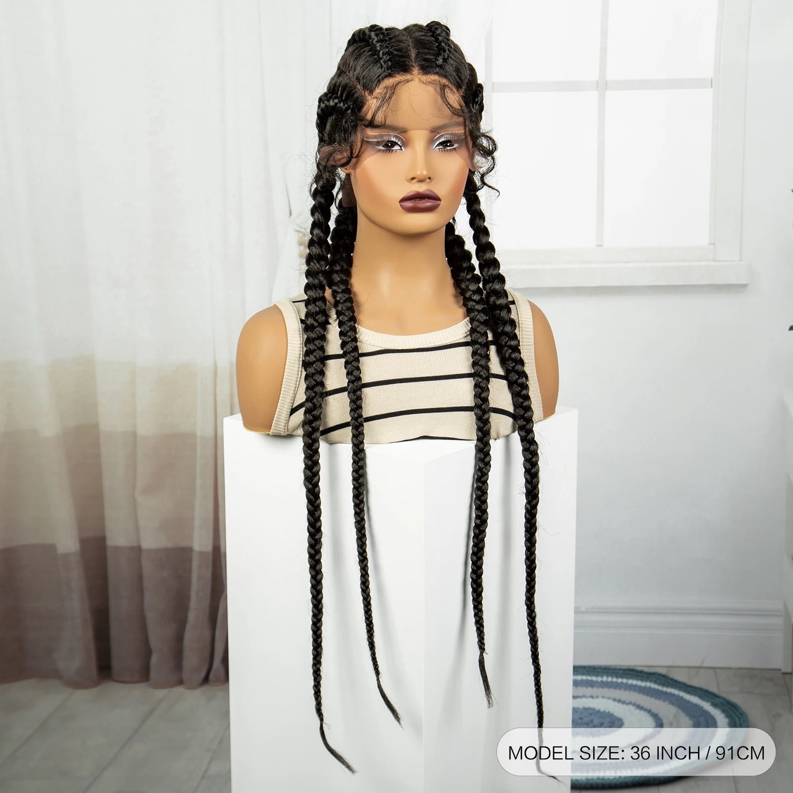 36" Natural Cornrow Braids Wig | Lace Front | Baby Hair | Long Braids Luxegan
