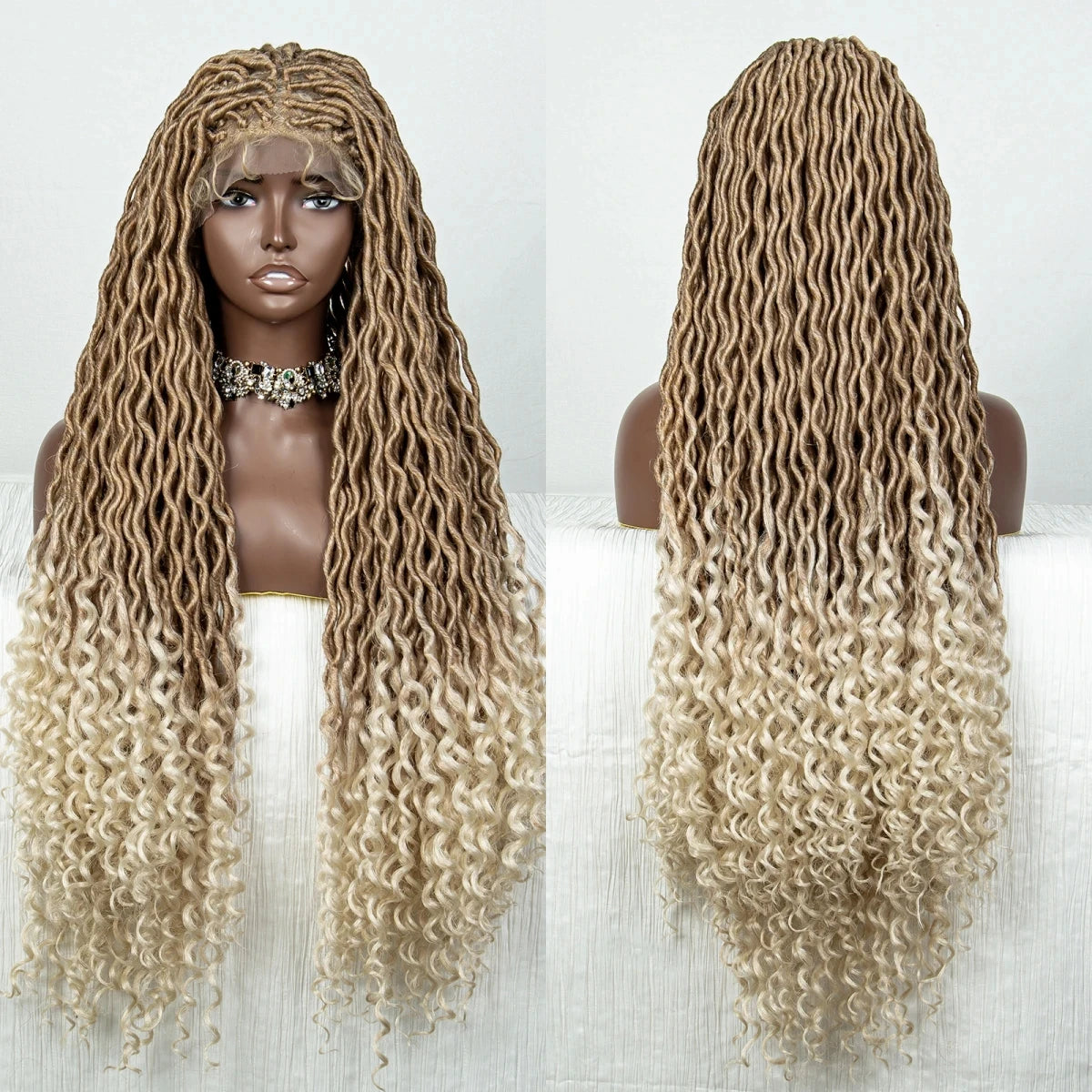 Colorful Dreadlocks & Water Wave Braids Wig | Lace Front | Baby Hair Luxegan