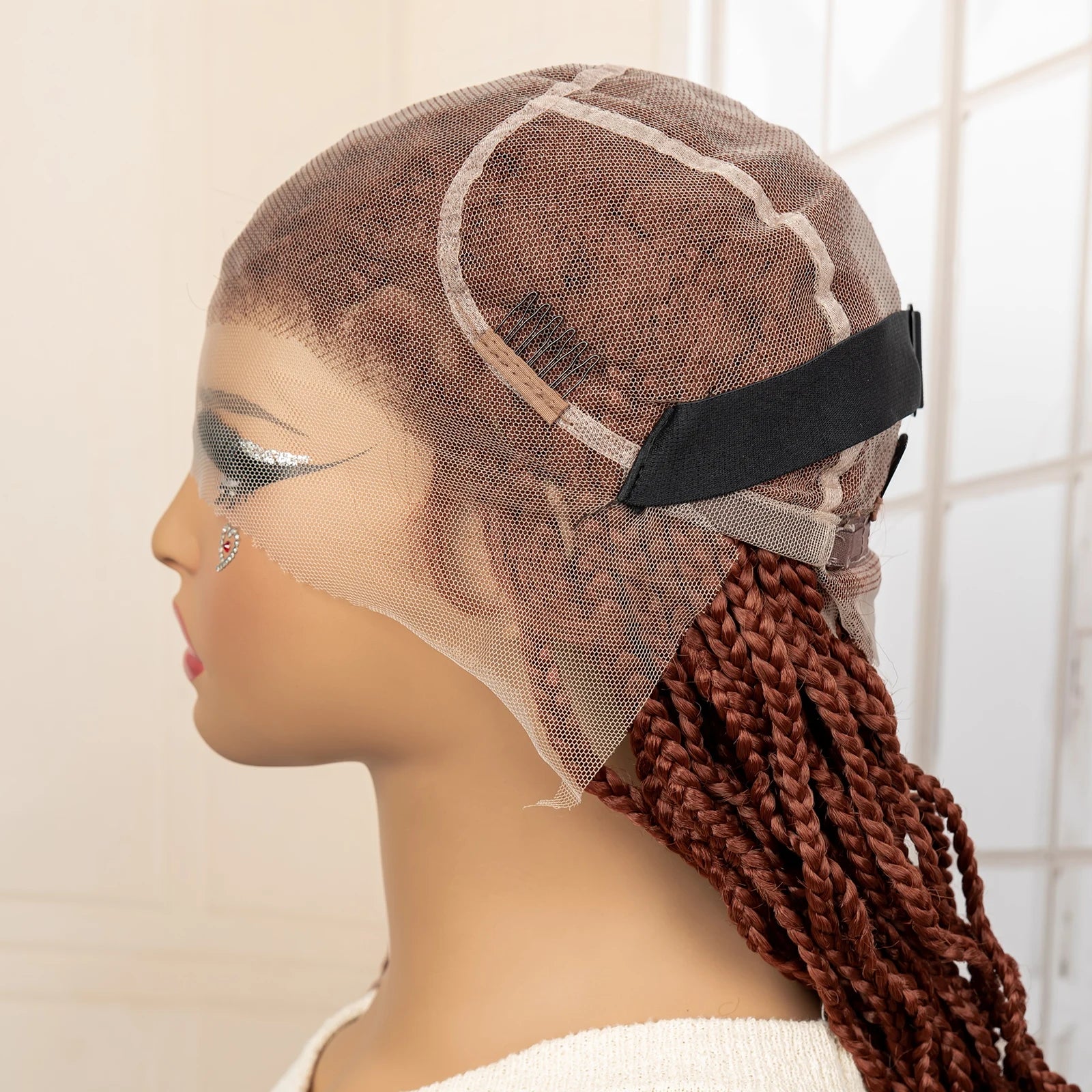 36" HD Full Lace Box Braided Wig | Ginger Color #350 | Lace Frontal Braids | Baby Hair | Synthetic Hair Wig - Luxegan