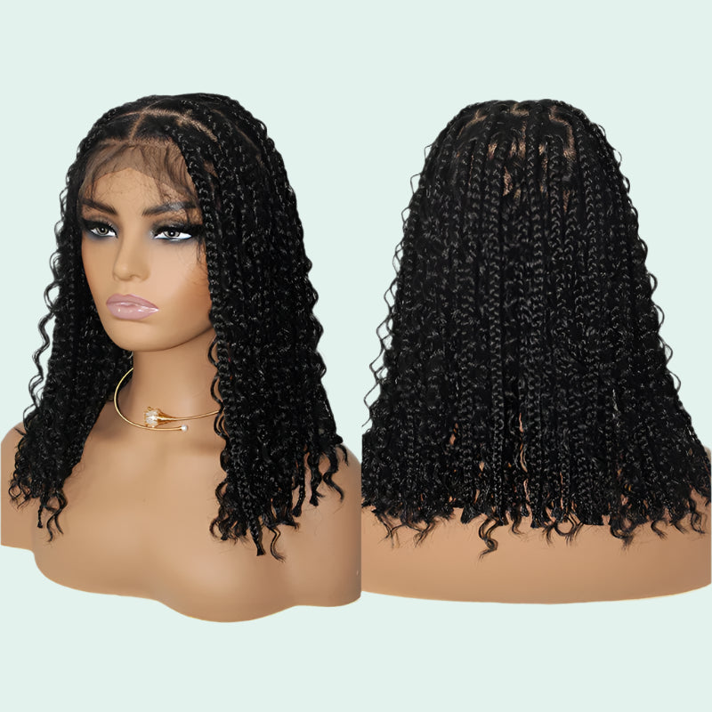 12" Goddess Boho Bob Braids Wig | 360 Lace Frontal | Curly Ends | Ombre & Color Options | Baby Hair