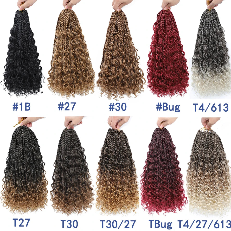 Ombre Goddess Box Braids Crochet Hair with Curly Ends | 14 Inch | 1-6 Packs Luxegan