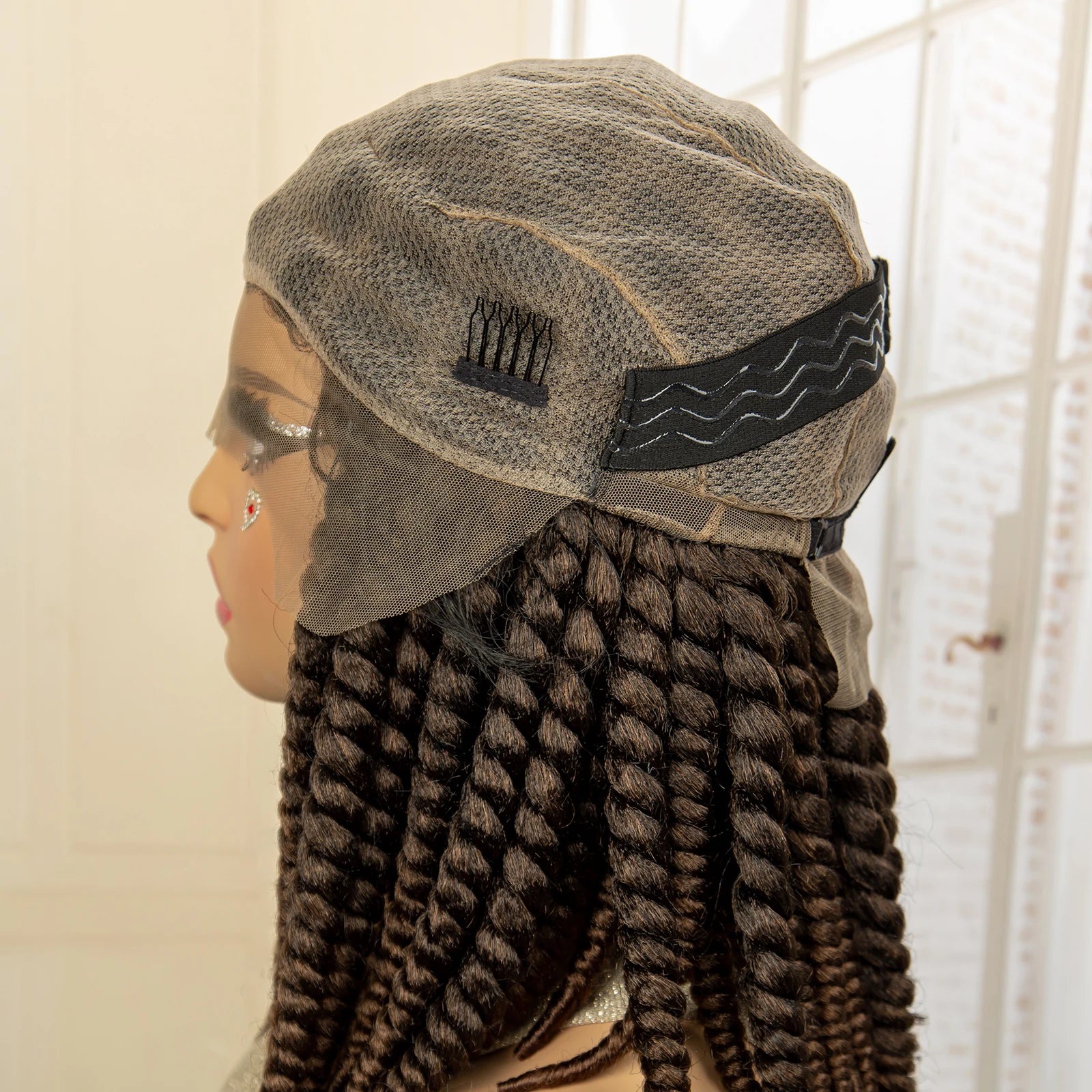 16 Inch Brown Twisted Braided Bob Wig | Full Lace | Kanekalon Fiber | For Black Women - Luxegan