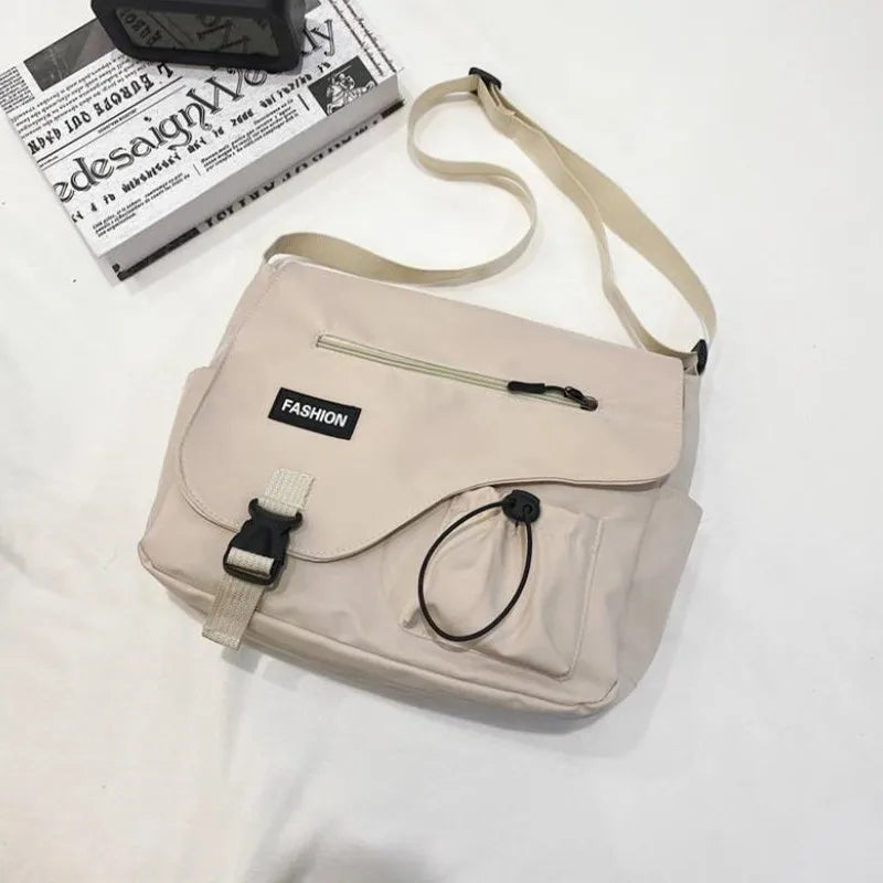 Japanese Simple Messenger Bag | Student Nylon Waterproof Canvas Handbag & Shoulder Crossbody Bag