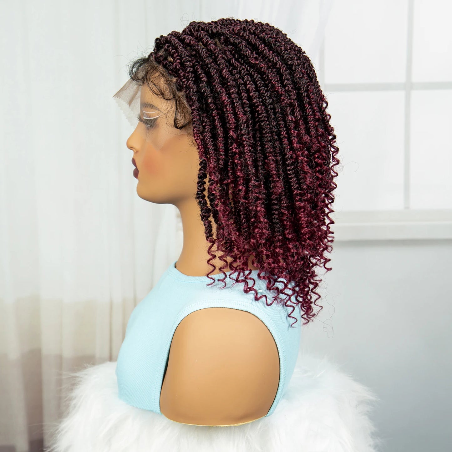 Knotless Box Braided Bob Wig with Curly Ends | Short Twist Braids | Synthetic Lace Front Wig | Handmade for Black Women Luxegan