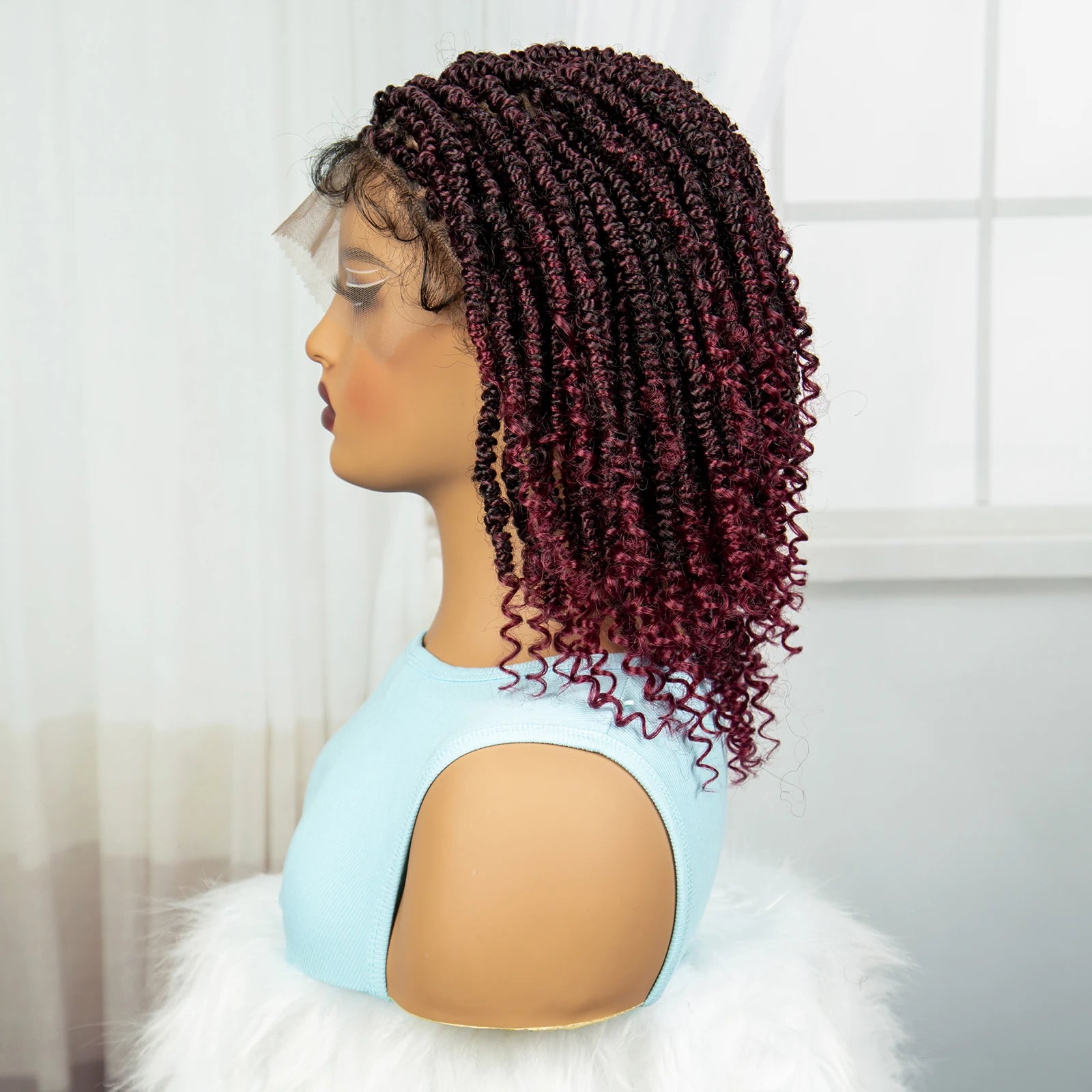 Knotless Box Braided Bob Wig with Curly Ends | Short Twist Braids | Synthetic Lace Front Wig | Handmade for Black Women Luxegan