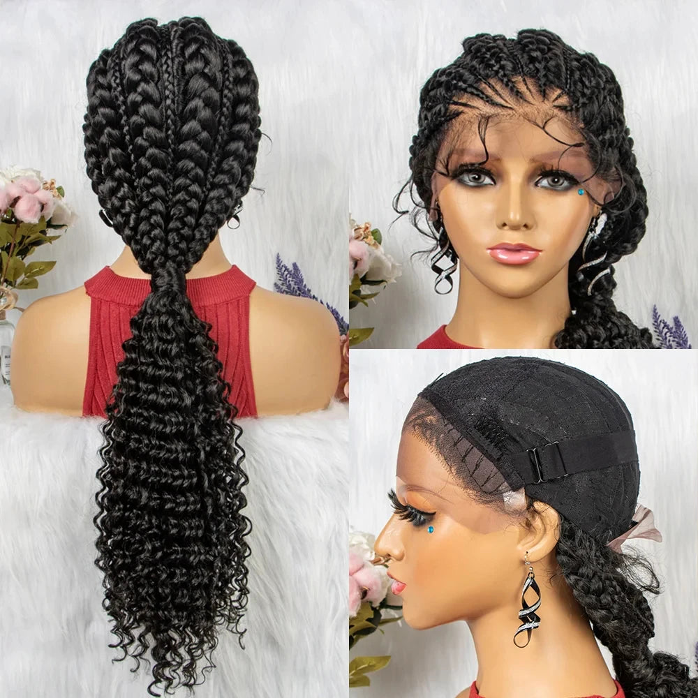 Braided Ponytail Wig | Kinky Curly Lace Front with Baby Hair Luxegan