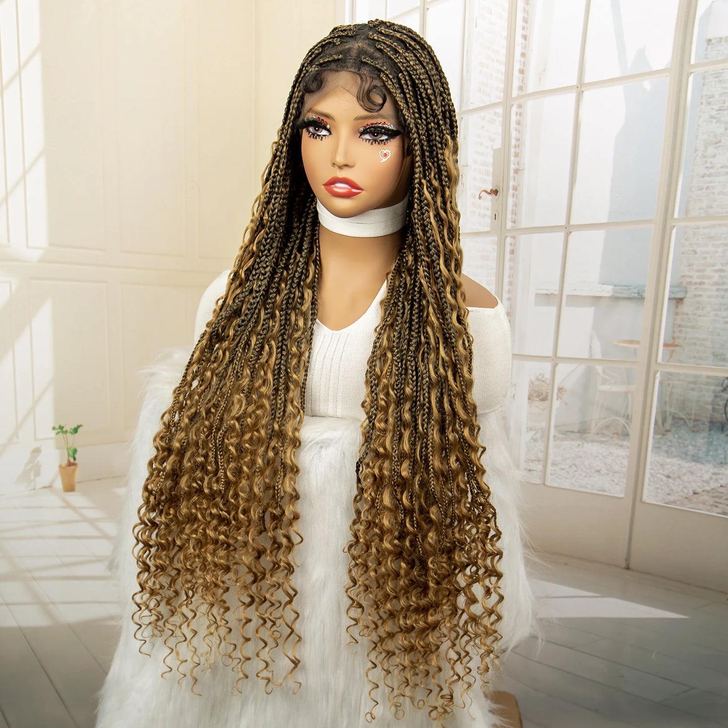 36" Blonde Box Braided Wig | Full Lace | Knotless Braids | Bohemian Style | Kanekalon Synthetic Hair