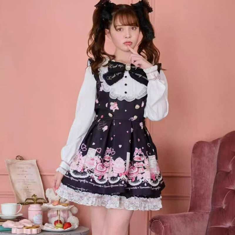 Bow Detail Two-Piece Dress Set – Top & Skirt, A-Line, Sweet Style, Autumn Luxegan