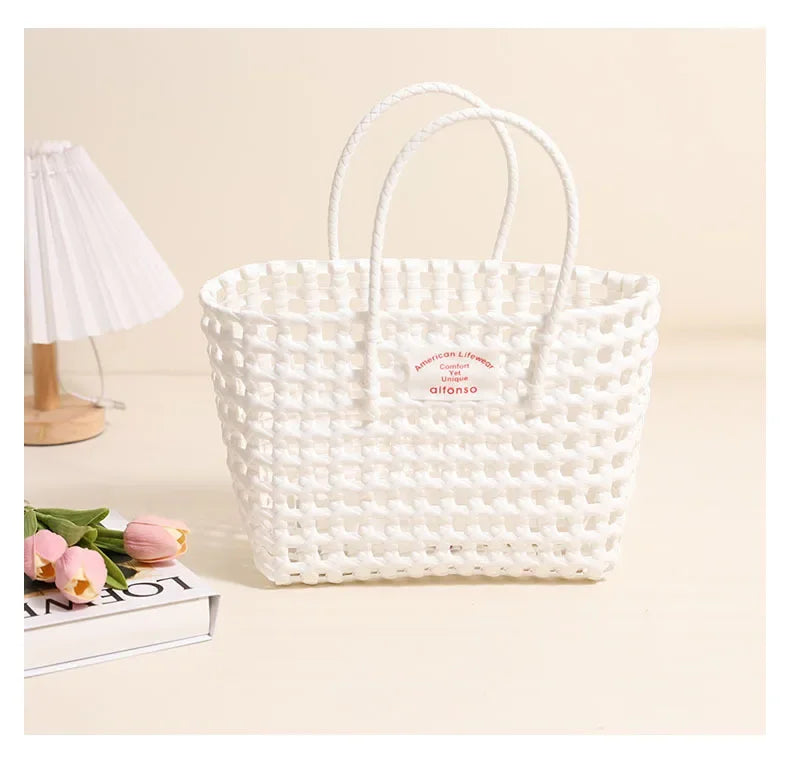 Hollow Out Plastic Woven Tote Bag | Summer Beach & Vacation Handbag Luxegan