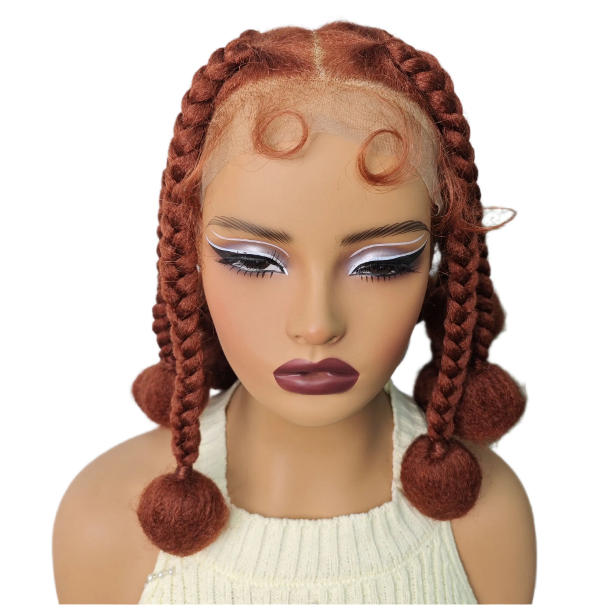 12" Ombre #27 Synthetic Braided Wig - Transparent Lace Front, Box Braids, Baby Hair