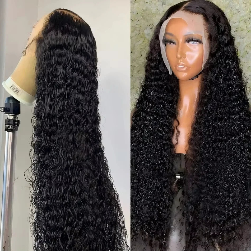 200% Density Deep Wave Curly HD Lace Frontal Wig | 13x6 Glueless Water Wave & 13x4 Pre-Plucked Human Hair Lace Front Wigs (30-40 Inch) Luxegan