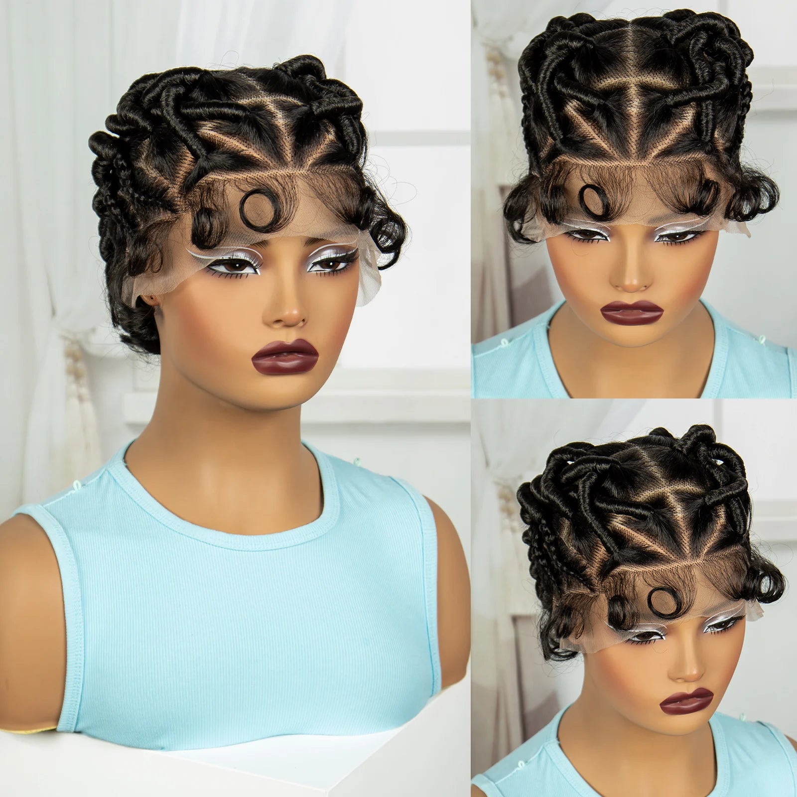 613 Blonde Short Handmade Bantu Knotless Braids Wig | Full Lace Luxegan