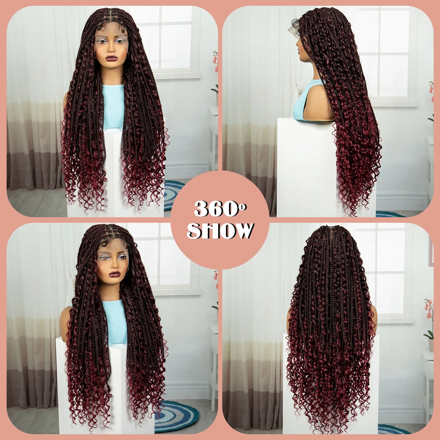 Ombre Knotless Braids Wig | Curly Ends | Full Lace | Baby Hair | Handmade Luxegan