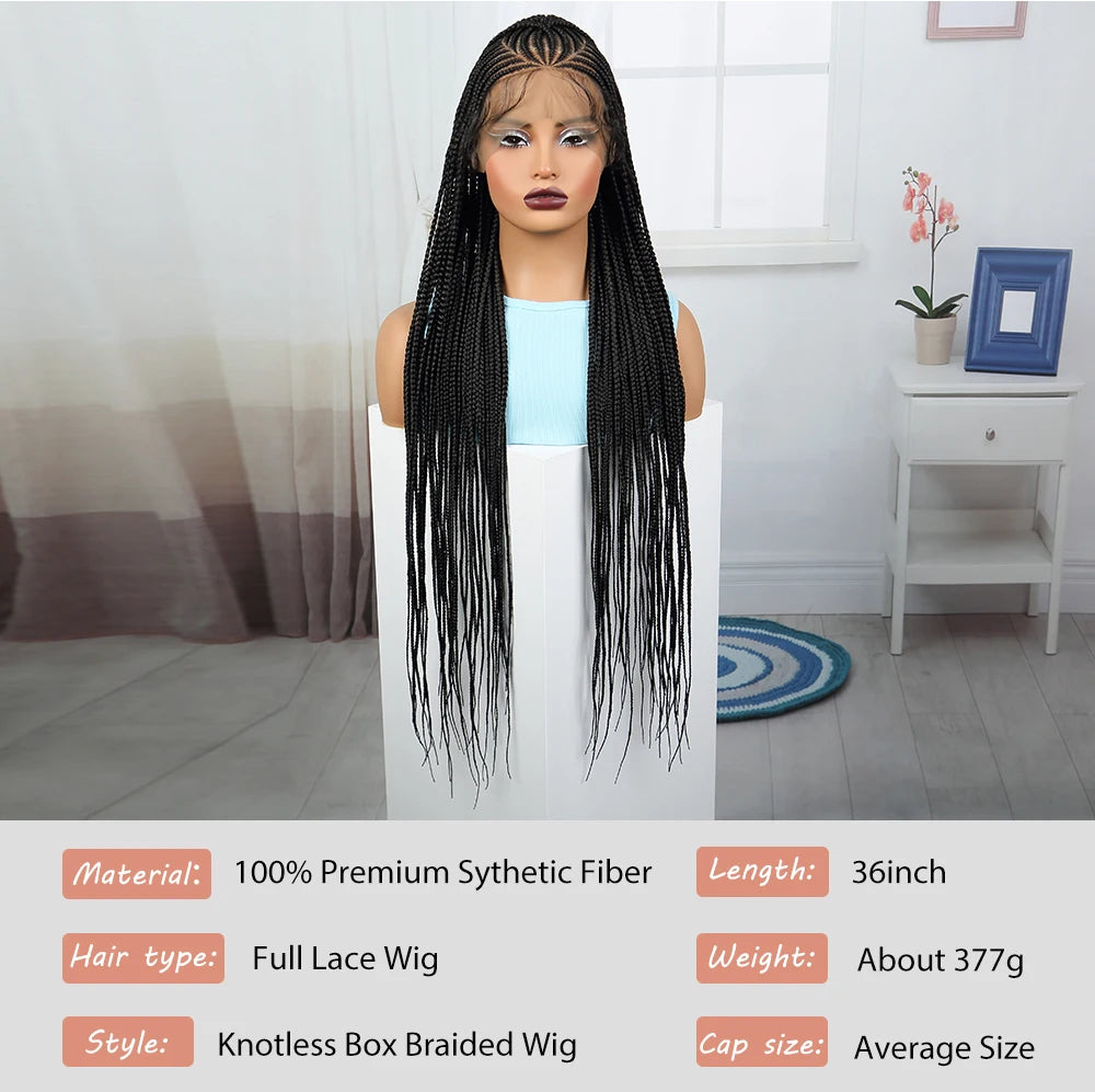 36" Natural Straight Cornrow Braids Wig | Lace Front | Baby Hair Luxegan