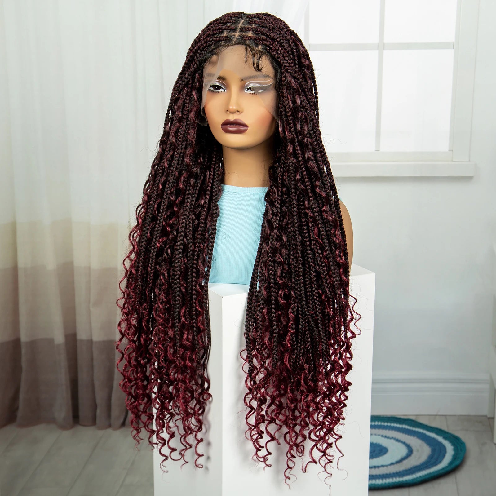 Ombre Knotless Braids Wig | Curly Ends | Full Lace | Baby Hair | Handmade Luxegan