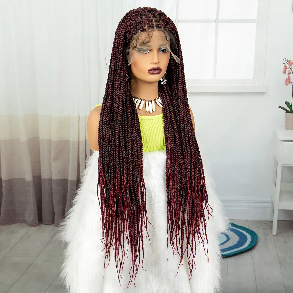 Synthetic Braided Wig Synthetic Hair Lace Front Wigs Box Braided Wigs for Black Women 36 Inches Micro Braids Wigs with Baby Hair Luxegan
