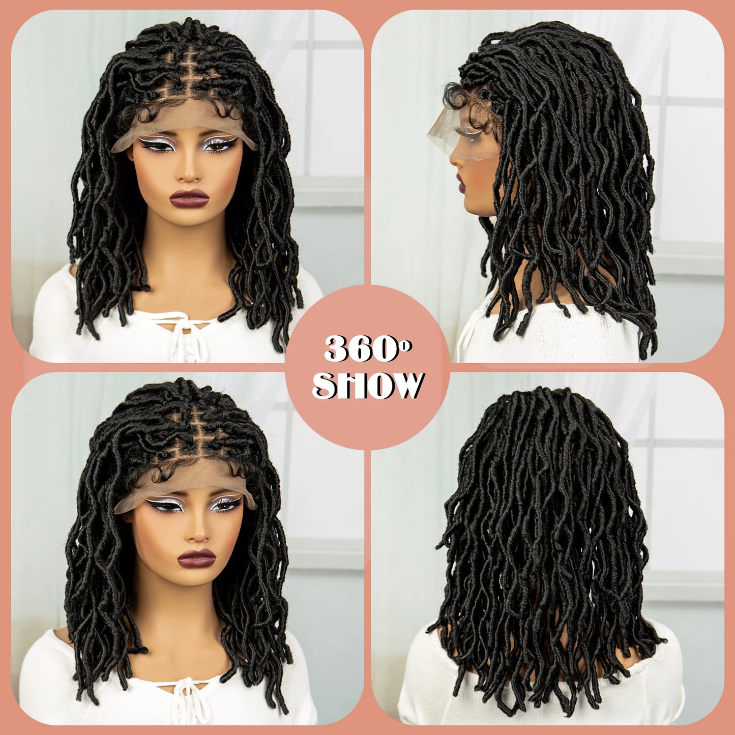 14" Dreadlocks Braided Wig | Square Knotless Braids | Synthetic Lace Front Twist Locs Crochet Wig for Women
