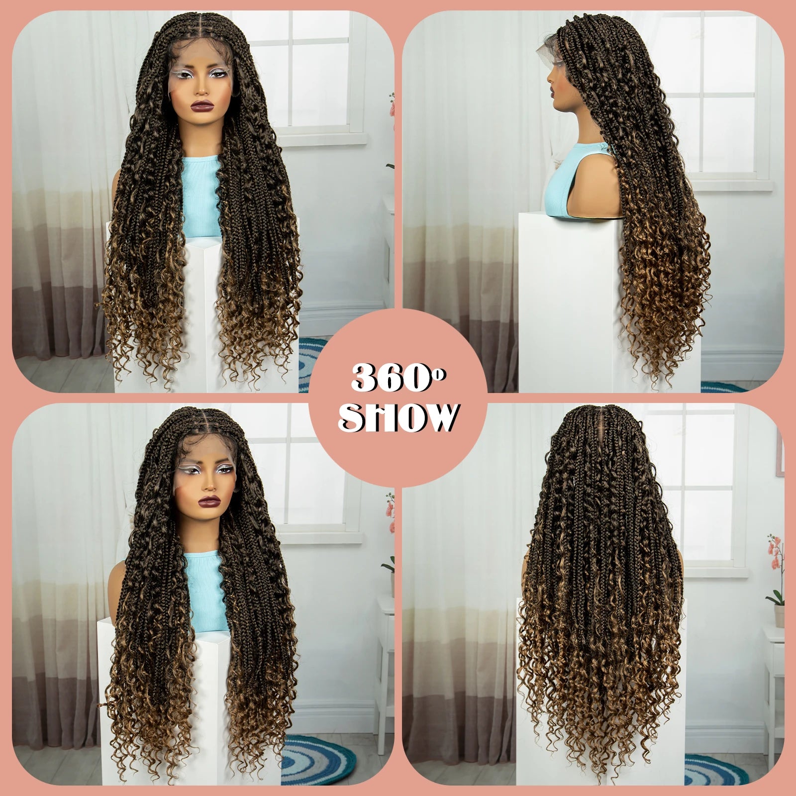 Ombre Knotless Braids Wig | Curly Ends | Full Lace | Baby Hair | Handmade Luxegan