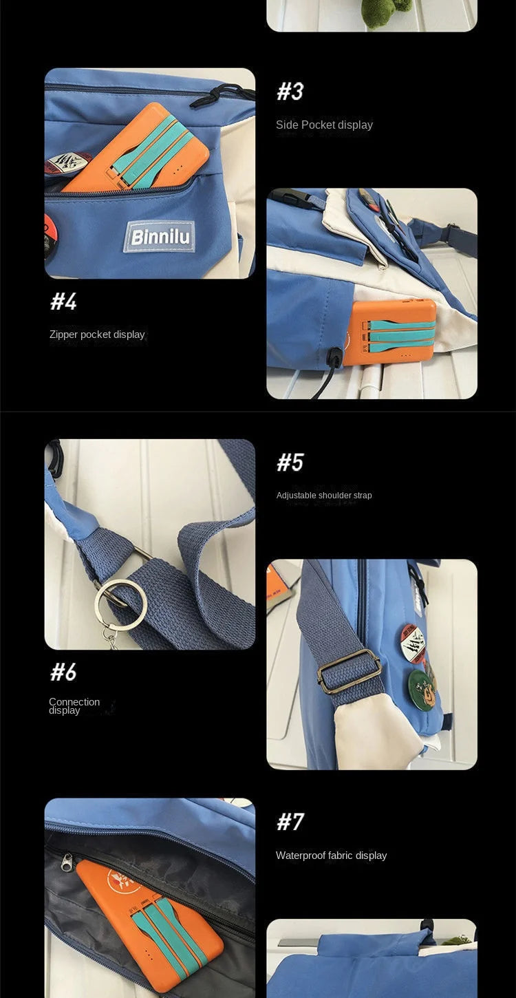 Japanese Simple Messenger Bag | Student Nylon Waterproof Canvas Handbag & Shoulder Crossbody Bag