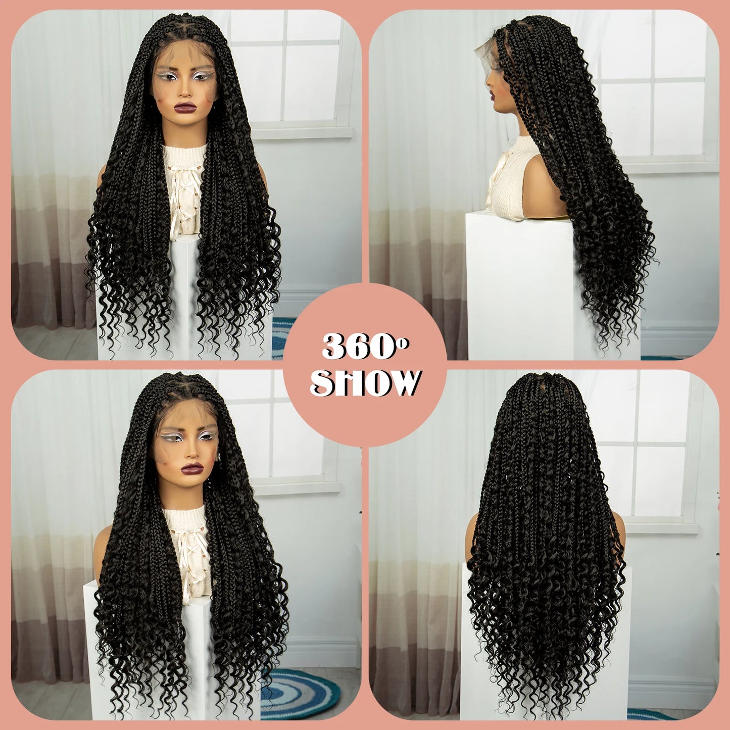 32" Boho Knotless Braids Wig | Natural Curly Ends | Full Lace | Baby Hair Luxegan