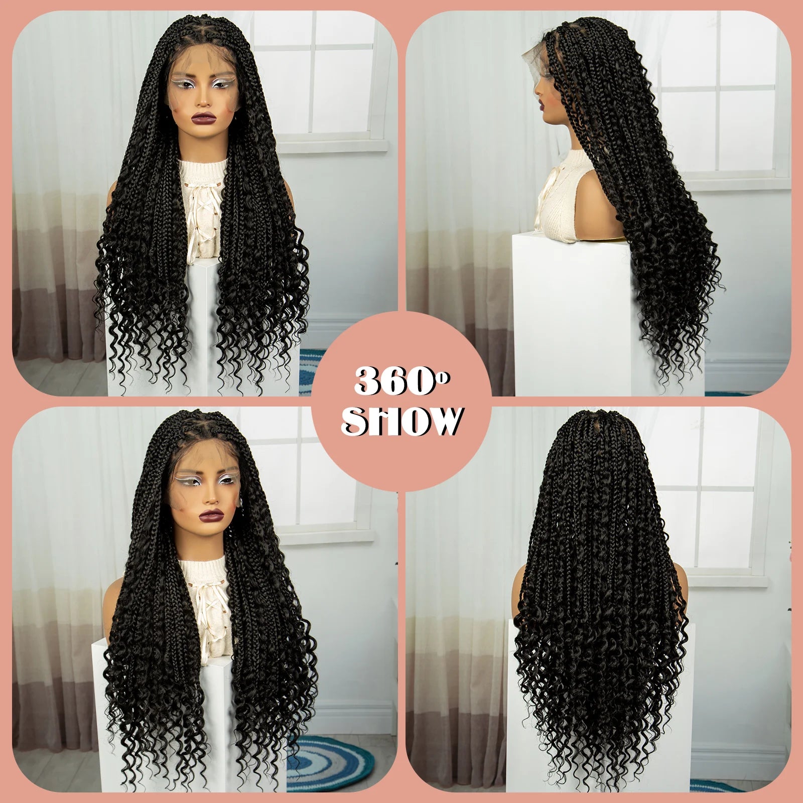 32" Boho Knotless Braids Wig | Natural Curly Ends | Full Lace | Baby Hair Luxegan