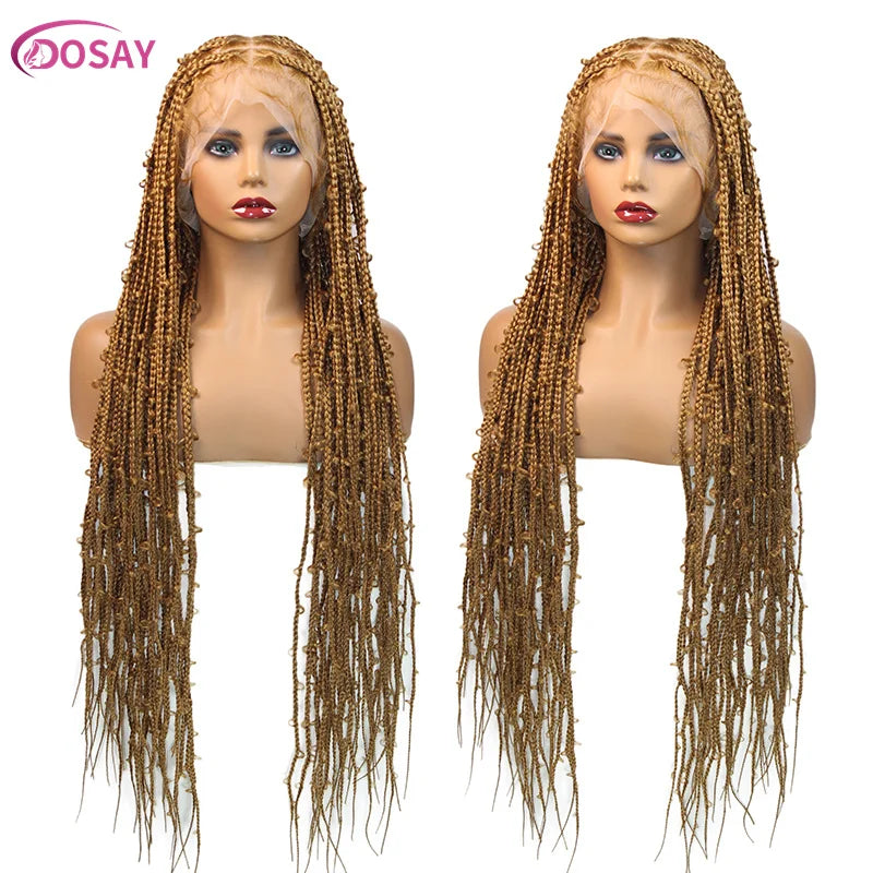 36" Butterfly Braids Wig | 613 Blonde & Burgundy Accents | Full Lace | Goddess Locs & Box Braids Luxegan