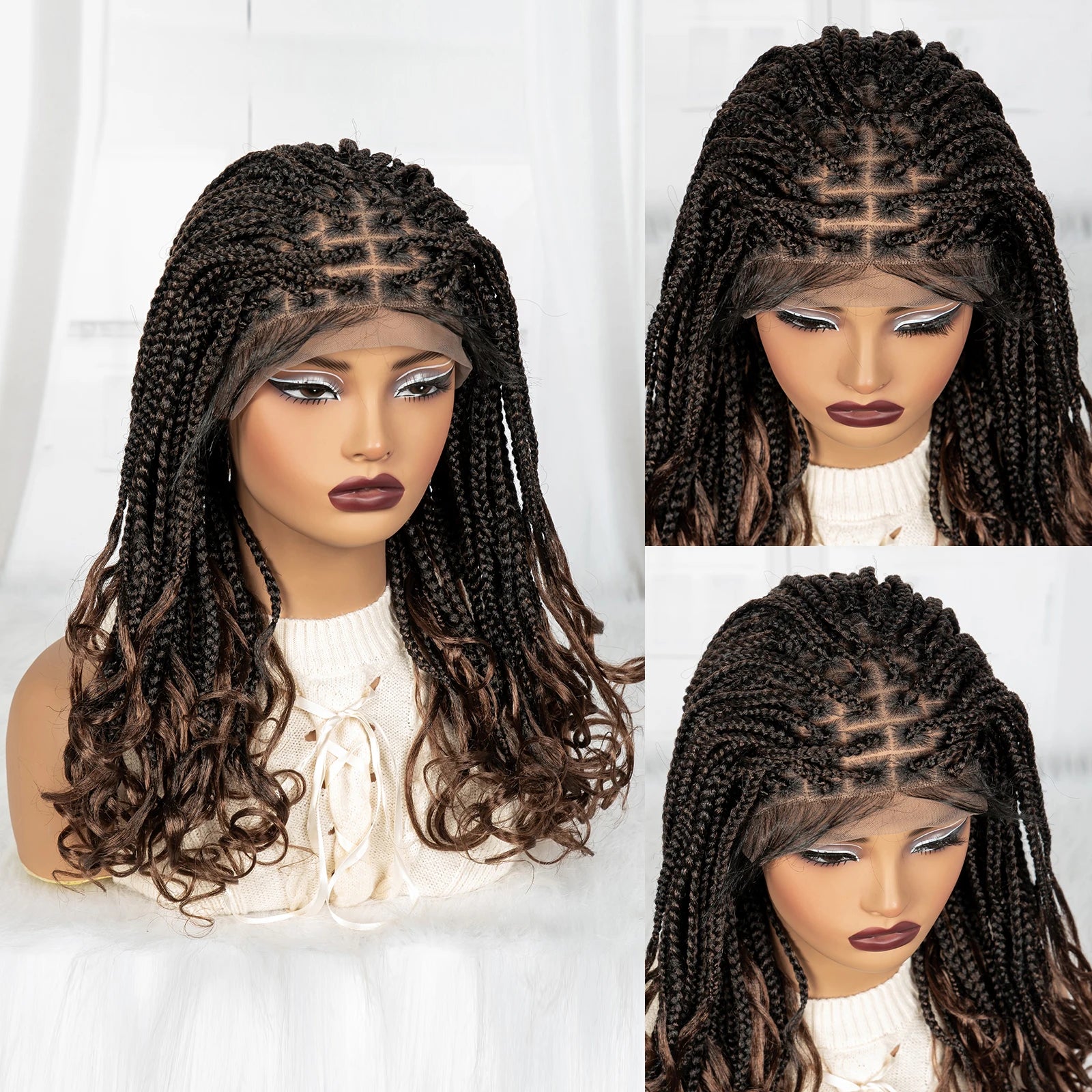 9x6 Lace Front Knotless Braids Wig with Curly Ends | Blended Box Braids Luxegan