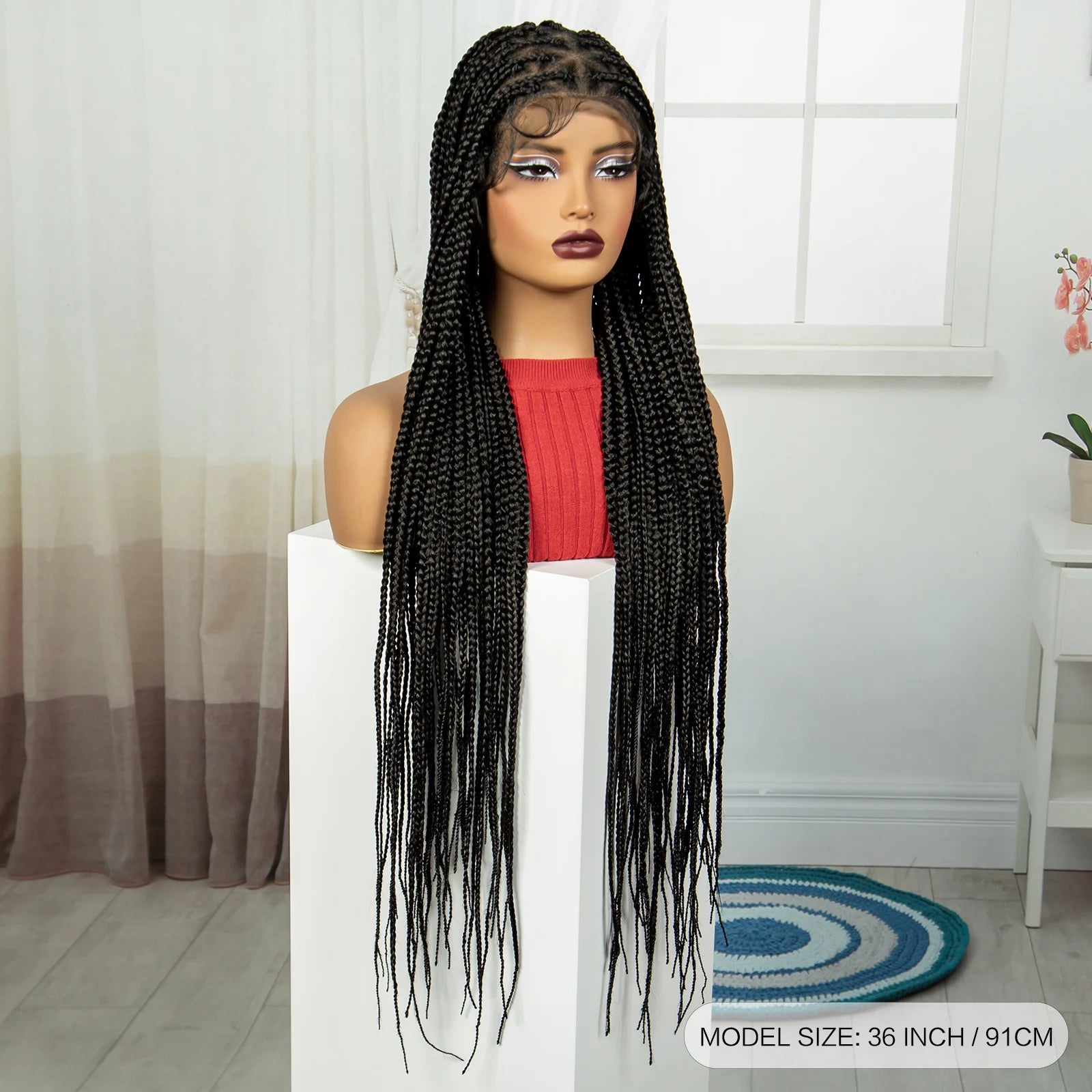 36" HD Full Lace Twisted Box Braids Wig | Long Straight Synthetic Braided Wig with Baby Hair for Black Women Luxegan