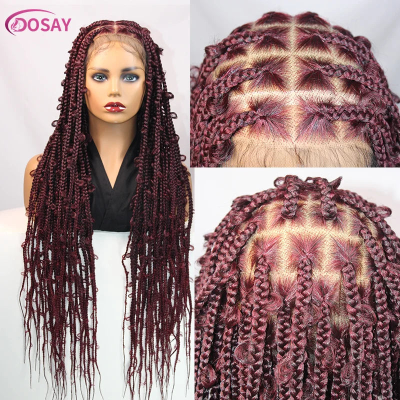 36" Butterfly Braids Wig | 613 Blonde & Burgundy Accents | Full Lace | Goddess Locs & Box Braids Luxegan