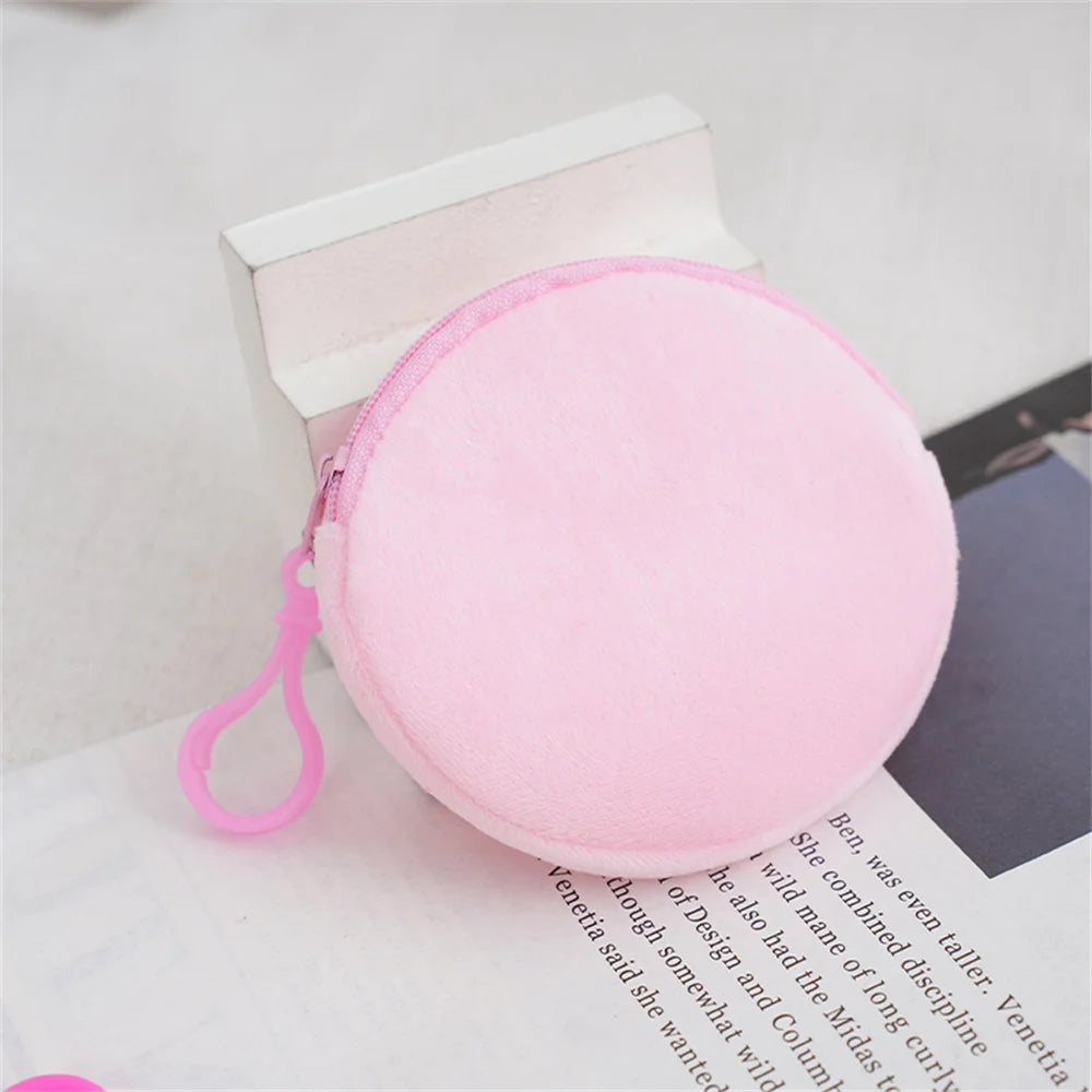 Kawaii Plush Round Coin Purse for Women | Cute Solid Wallet & ID Card Bag Keychain | Minimalist Student Gift Luxegan