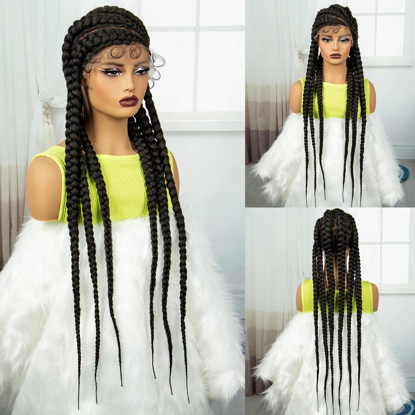36" Long Cornrow Knotless Braids Wig | Full Lace | Baby Hair Luxegan