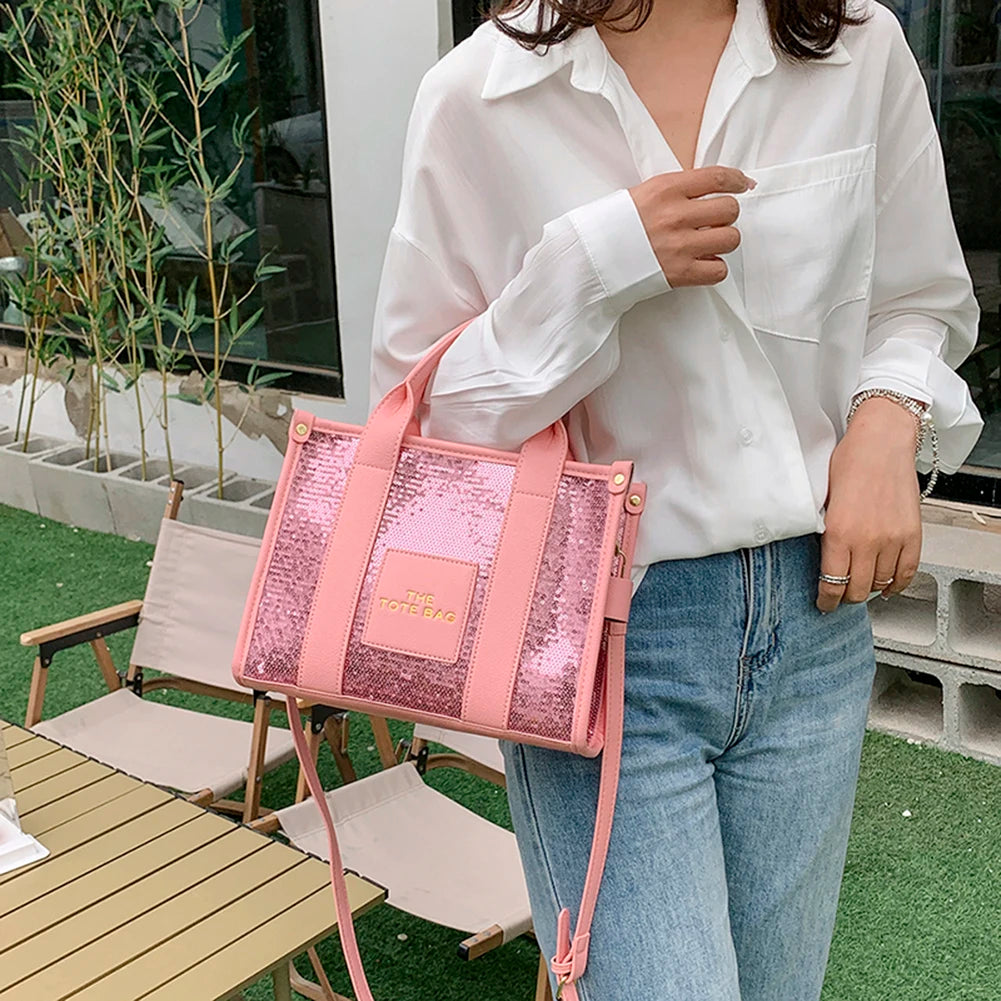 The Tote Bag: Luxury Designer Leather Handbag with Glitter & Sequins Luxegan