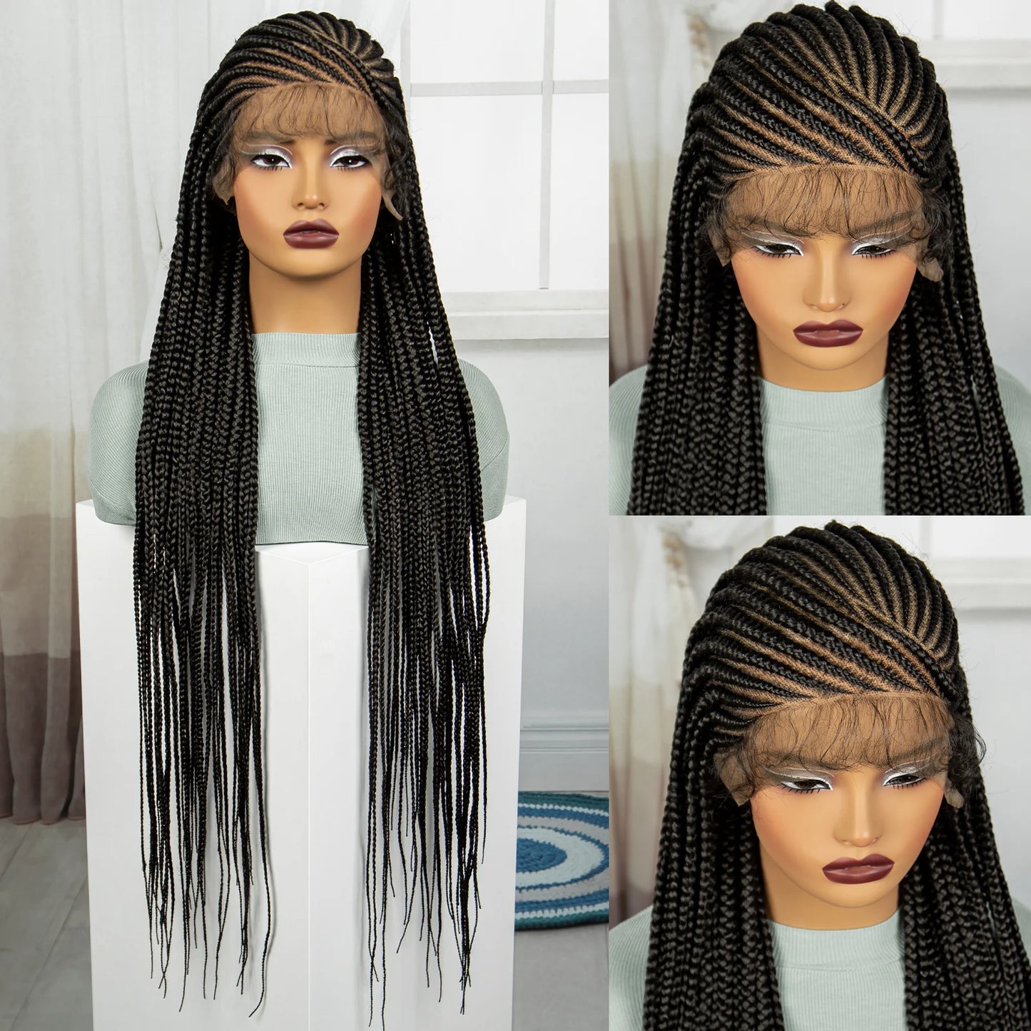 36" Knotless Cornrow Braids Wig | Transparent Full Lace | Baby Hair Luxegan