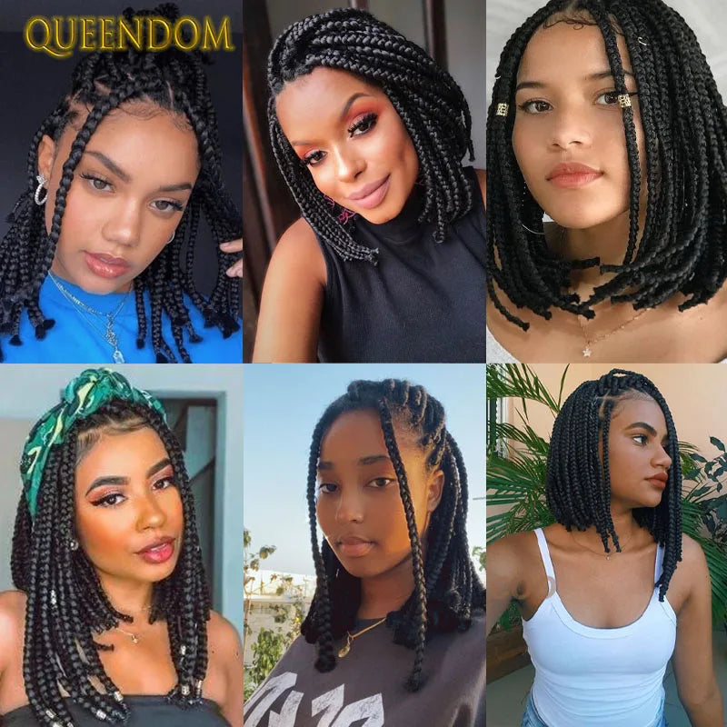 12" Short Bob Knotless Braids Wig | 360 Full Lace | Cornrows | Baby Hair | Synthetic Luxegan